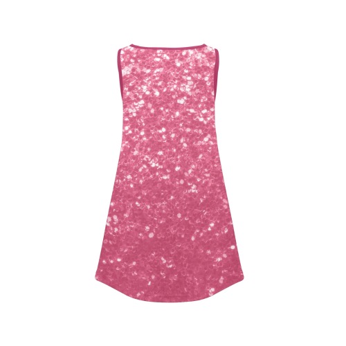 Magenta light pink red faux sparkles glitter Girls' Sleeveless Dress (Model D58)