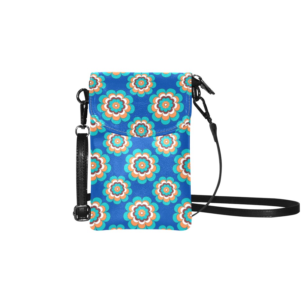 Turquoise Flowers on Blue Small Cell Phone Purse (Model 1711)