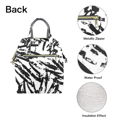 Brush Stroke Black and White Portable Insulated Lunch Bag (1743)