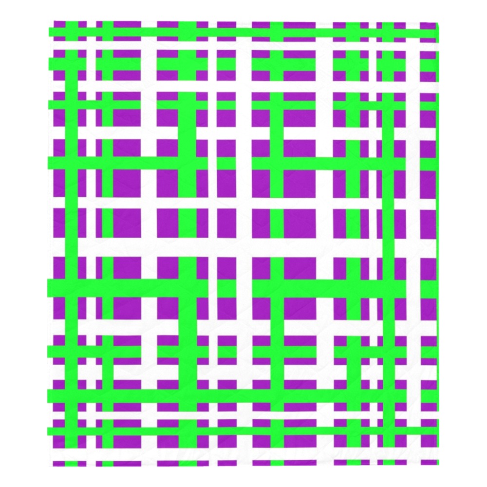Interlocking Stripes Black Green Purple Quilt 70"x80"