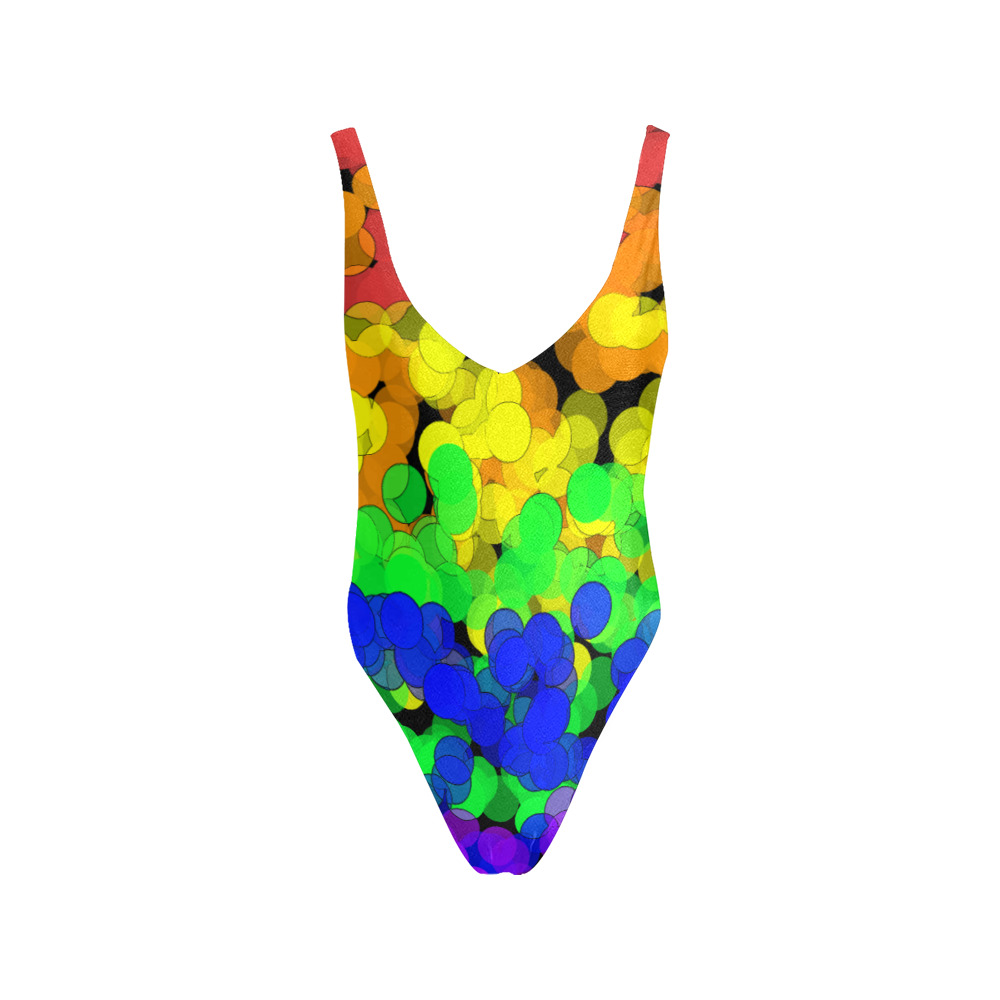 Gay Pride Bokeh Sexy Low Back One-Piece Swimsuit (Model S09)