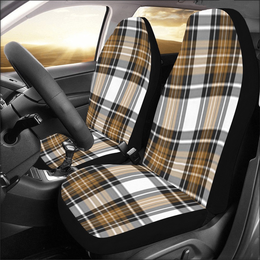 Brown Black Plaid Car Seat Covers (Set of 2&2 Separated Designs)