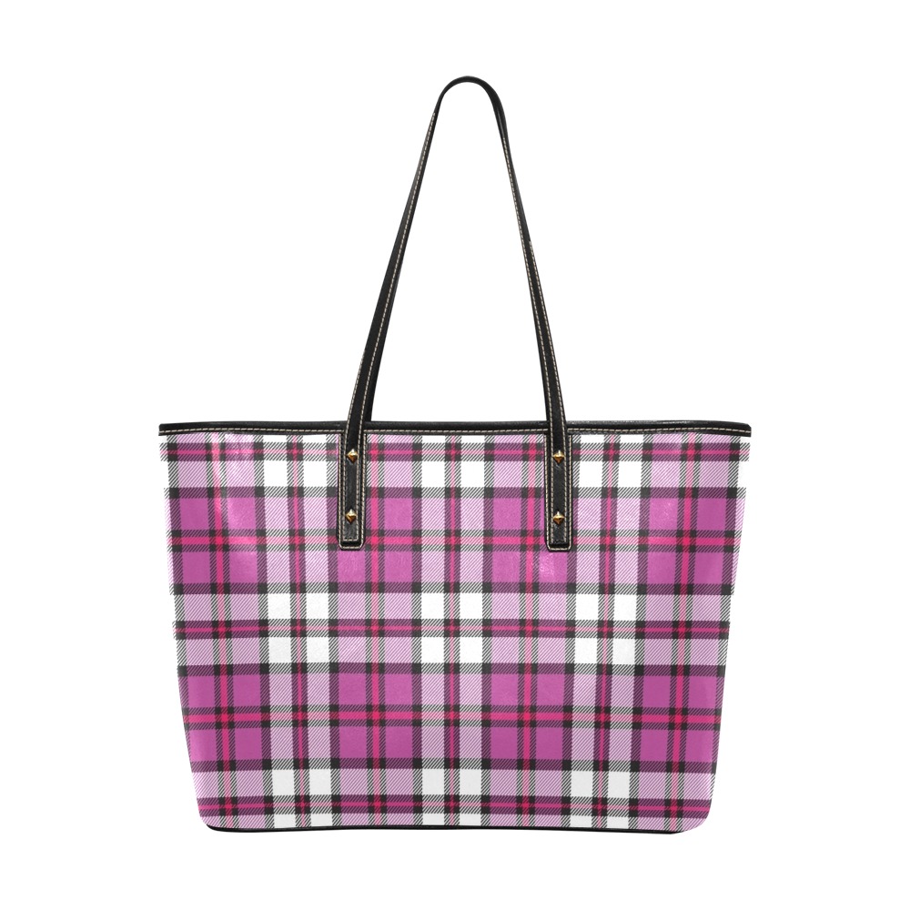 Pink and White Tartan Bag Chic Leather Tote Bag (Model 1709)