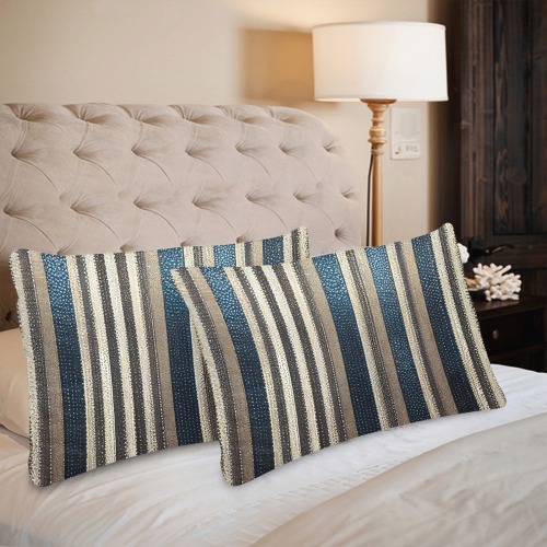 gold, silver and saphire striped pattern Custom Pillow Case 20"x 30" (One Side) (Set of 2)