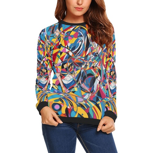 Geometrical whirlpool. Colorful abstract art. All Over Print Crewneck Sweatshirt for Women (Model H18)