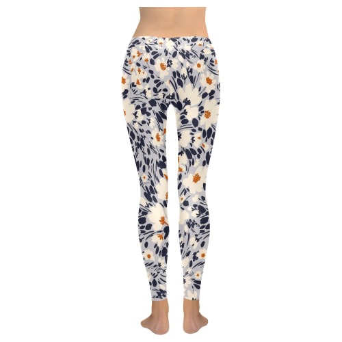 BW tropical floral Women's Low Rise Leggings (Invisible Stitch) (Model L05)