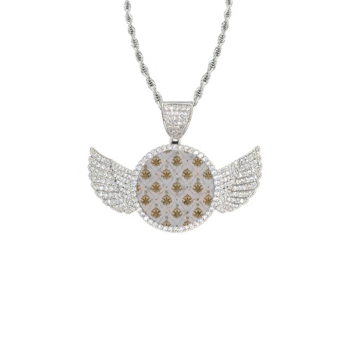 Royal Pattern by Nico Bielow Wings Silver Photo Pendant with Rope Chain