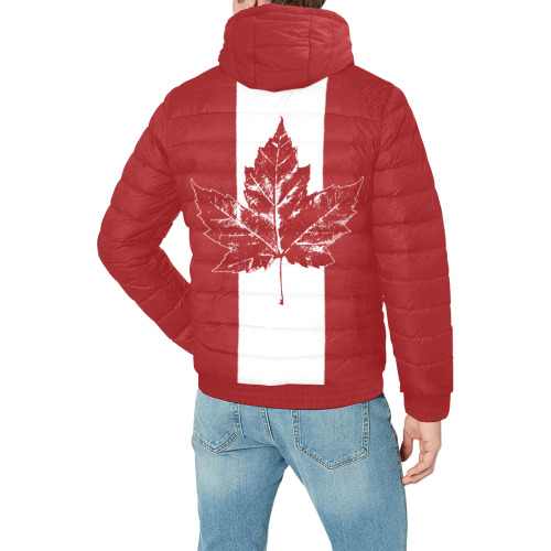 Cool Retro Canada Flag Men's Padded Hooded Jacket (Model H42)