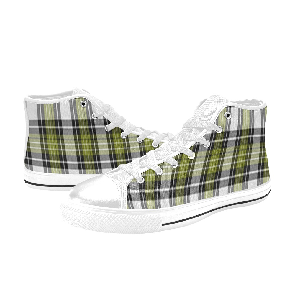 Olive Green Black Plaid Women's Classic High Top Canvas Shoes (Model 017)