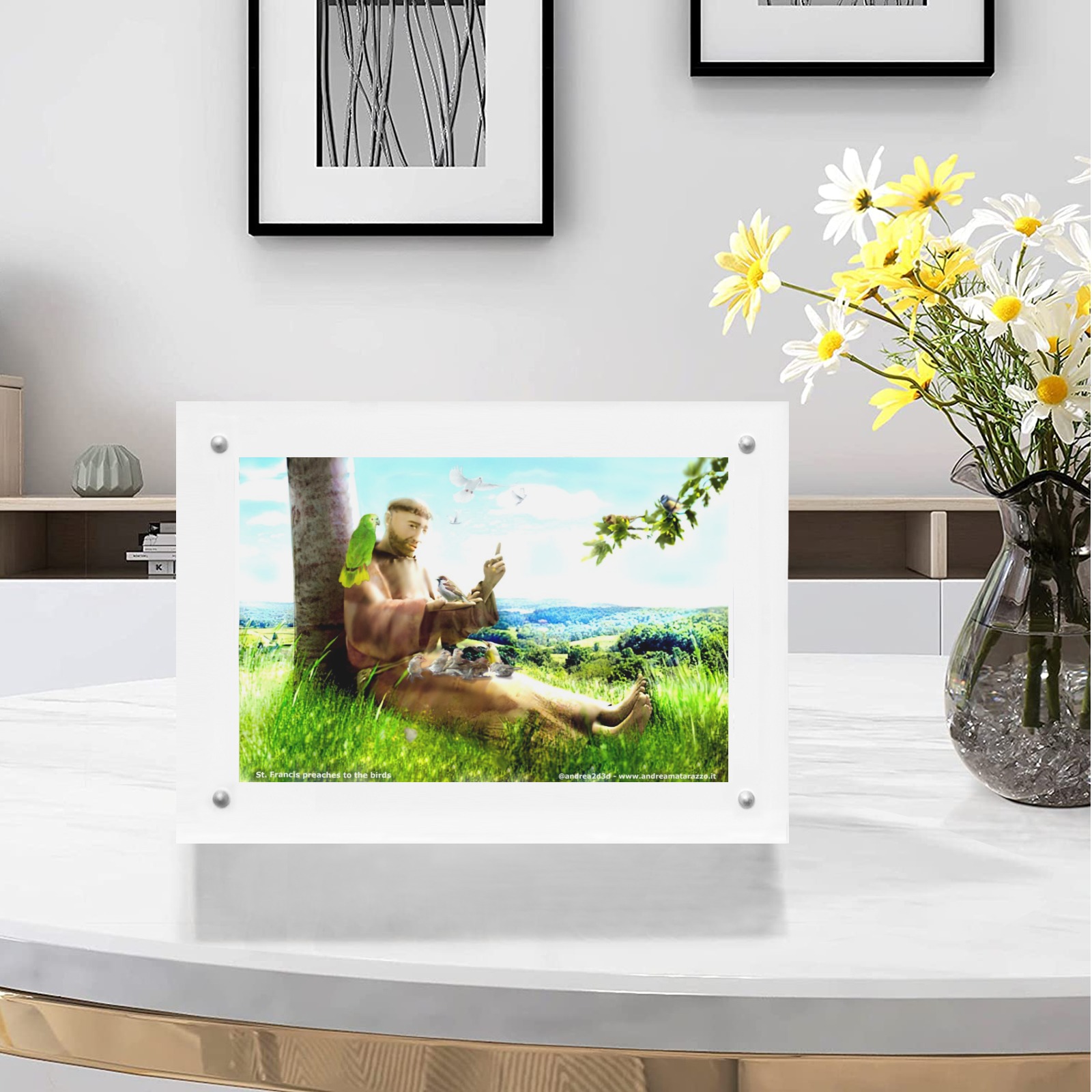 Saint Francis and the sermon-preaches to the birds Acrylic Magnetic Photo Frame 7"x5"
