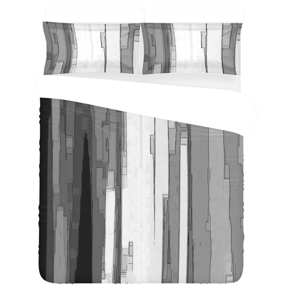 Greyscale Abstract B&W Art 3-Piece Bedding Set