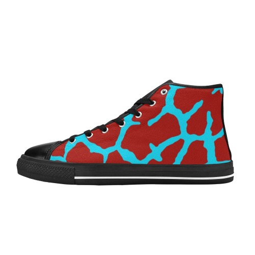 Giraffe Print Red Cyan Women's Classic High Top Canvas Shoes (Model 017)