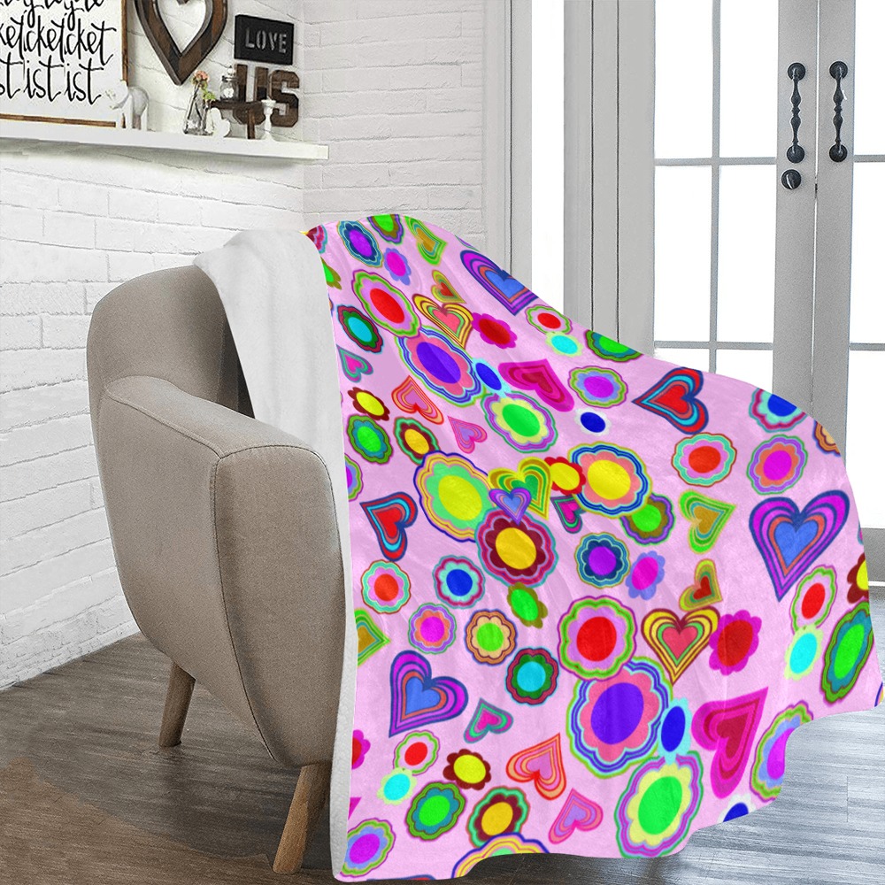 Groovy Hearts and Flowers Pink Ultra-Soft Micro Fleece Blanket 60"x80"
