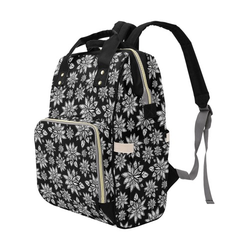 Creekside Floret pattern black Multi-Function Diaper Backpack/Diaper Bag (Model 1688)