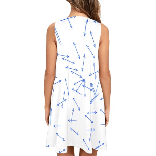 Arrows Every Direction Blue Sleeveless A-Line Pocket Dress (Model D57)