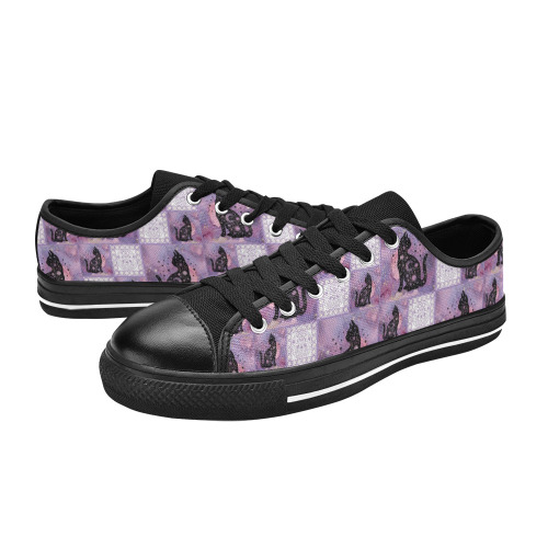 Purple Cosmic Cats Patchwork Pattern Low Top Canvas Shoes for Kid (Model 018)