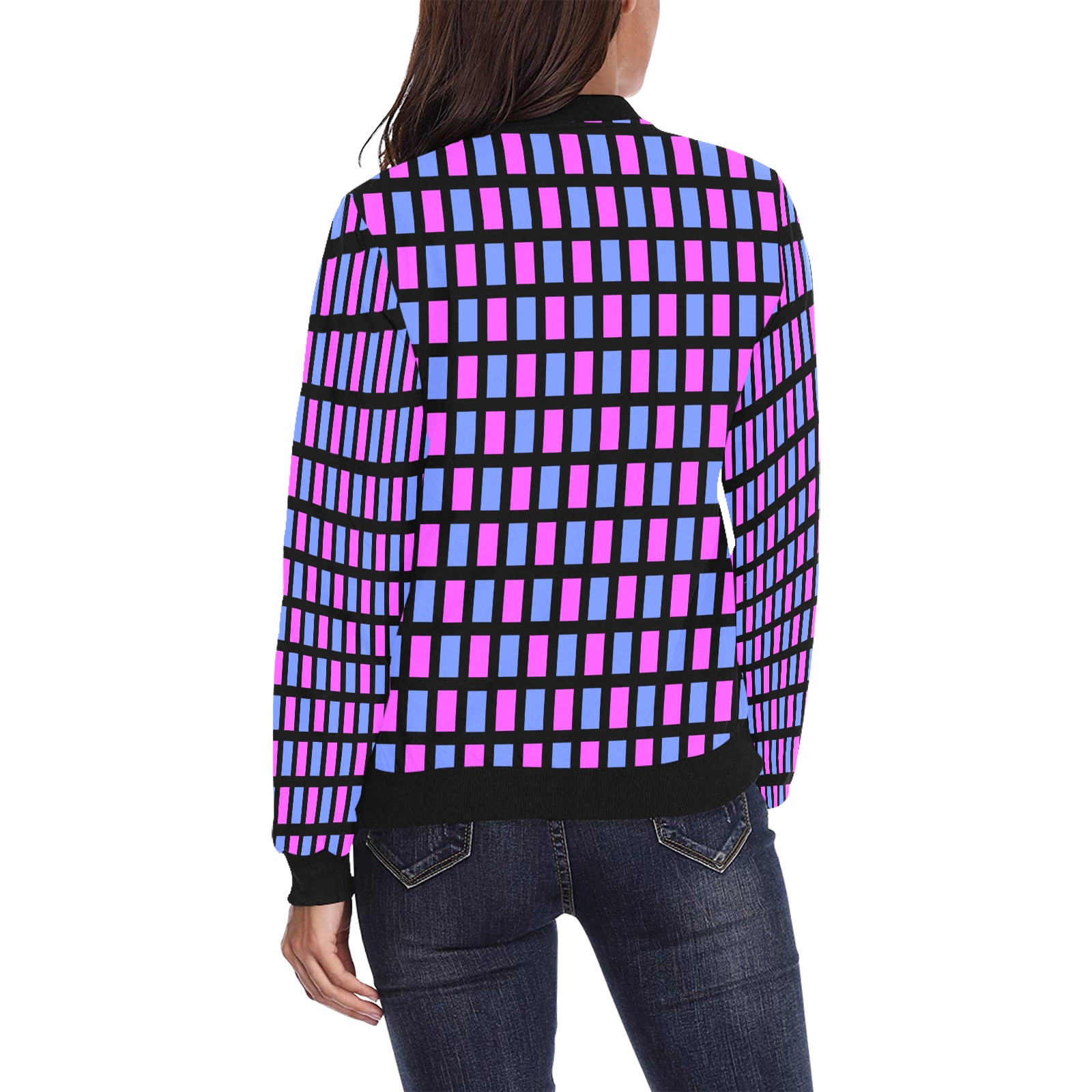 pink and blue blk All Over Print Bomber Jacket for Women (Model H36)