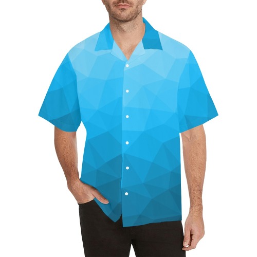 Cyan gradient geometric mesh pattern Hawaiian Shirt (Model T58)