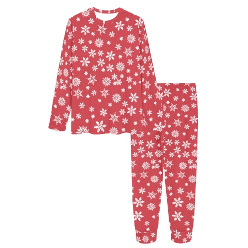Christmas  White Snowflakes on Red Women's All Over Print Pajama Set