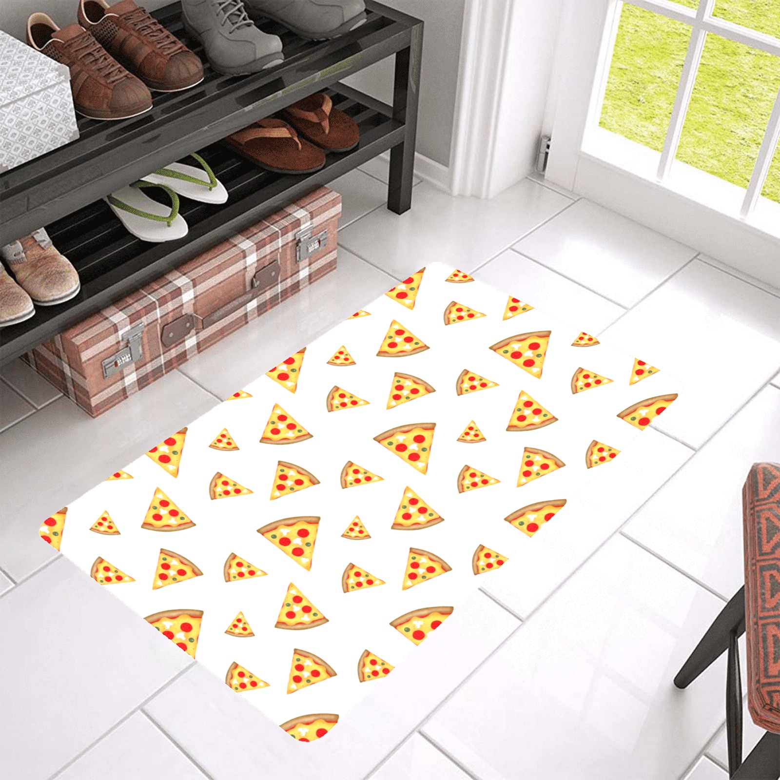 Cool and fun pizza slices pattern on white Doormat 30"x18"