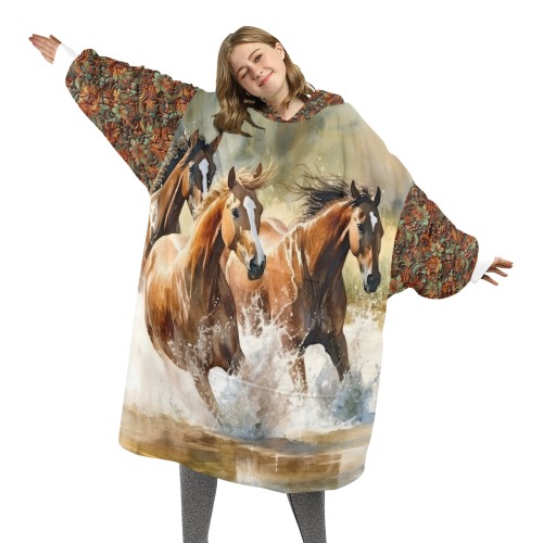 Adult Horses1 Blanket Hoodie