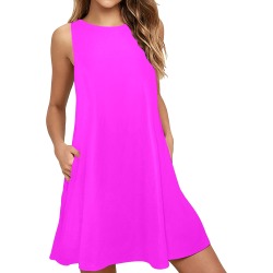 Neon Pink Sleeveless A-Line Pocket Dress (Model D57)