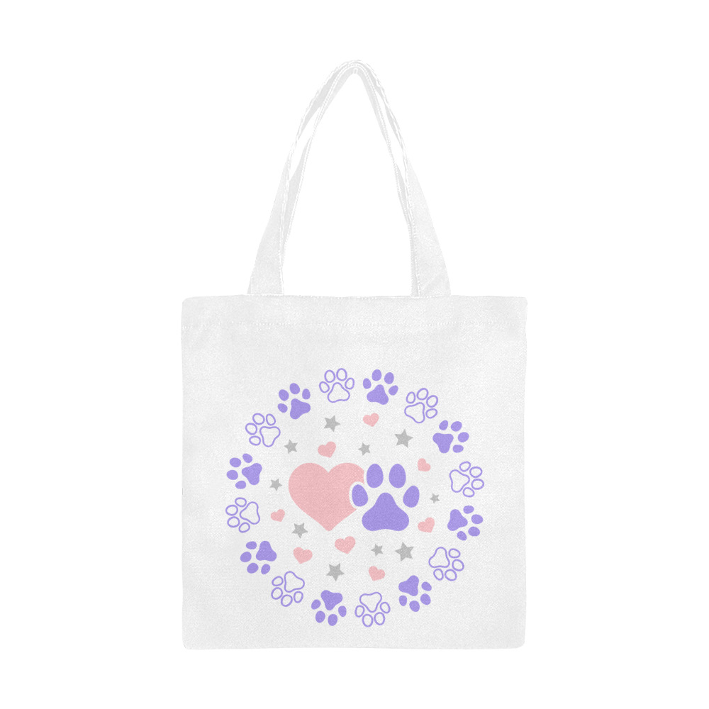 Pink and Purple Dog Cat Pet Lovers Hearts and Stars Paw Print Design Canvas Tote Bag/Small (Model 1700)