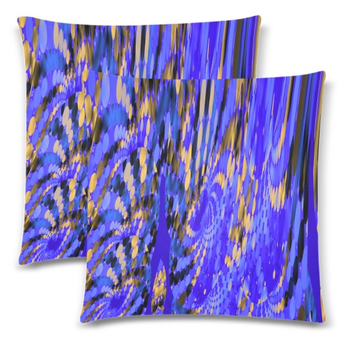 Blue and Gold Spiral Fractal Custom Zippered Pillow Cases 18"x 18" (Twin Sides) (Set of 2)