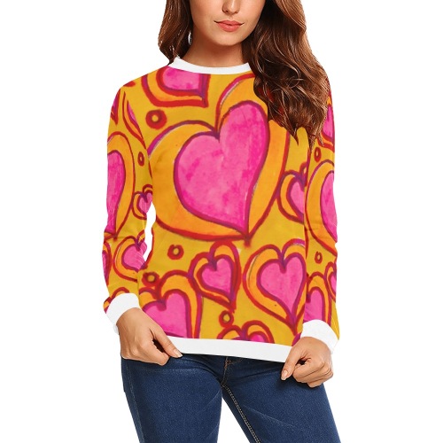 Hearts All Over Print Crewneck Sweatshirt for Women (Model H18)