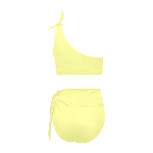 color canary yellow High Waisted One Shoulder Bikini Set (Model S16)