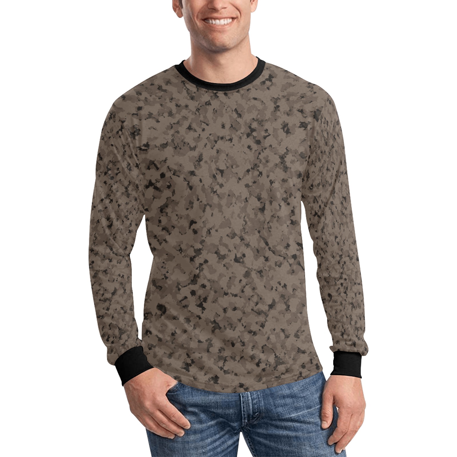 Earth Brown Men's All Over Print Long Sleeve T-shirt (Model T51)