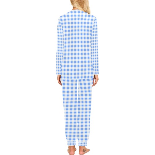 Sky Blue Gingham Women's All Over Print Pajama Set