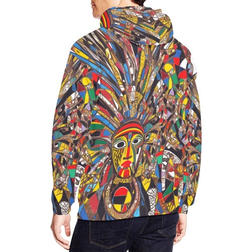 Abstract African mask with feathers colorful art. All Over Print Hoodie for Men (USA Size) (Model H13)
