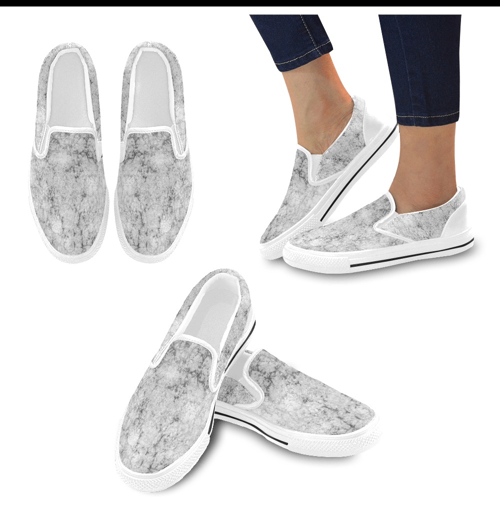 Textured gray Women's Slip-on Canvas Shoes (Model 019)