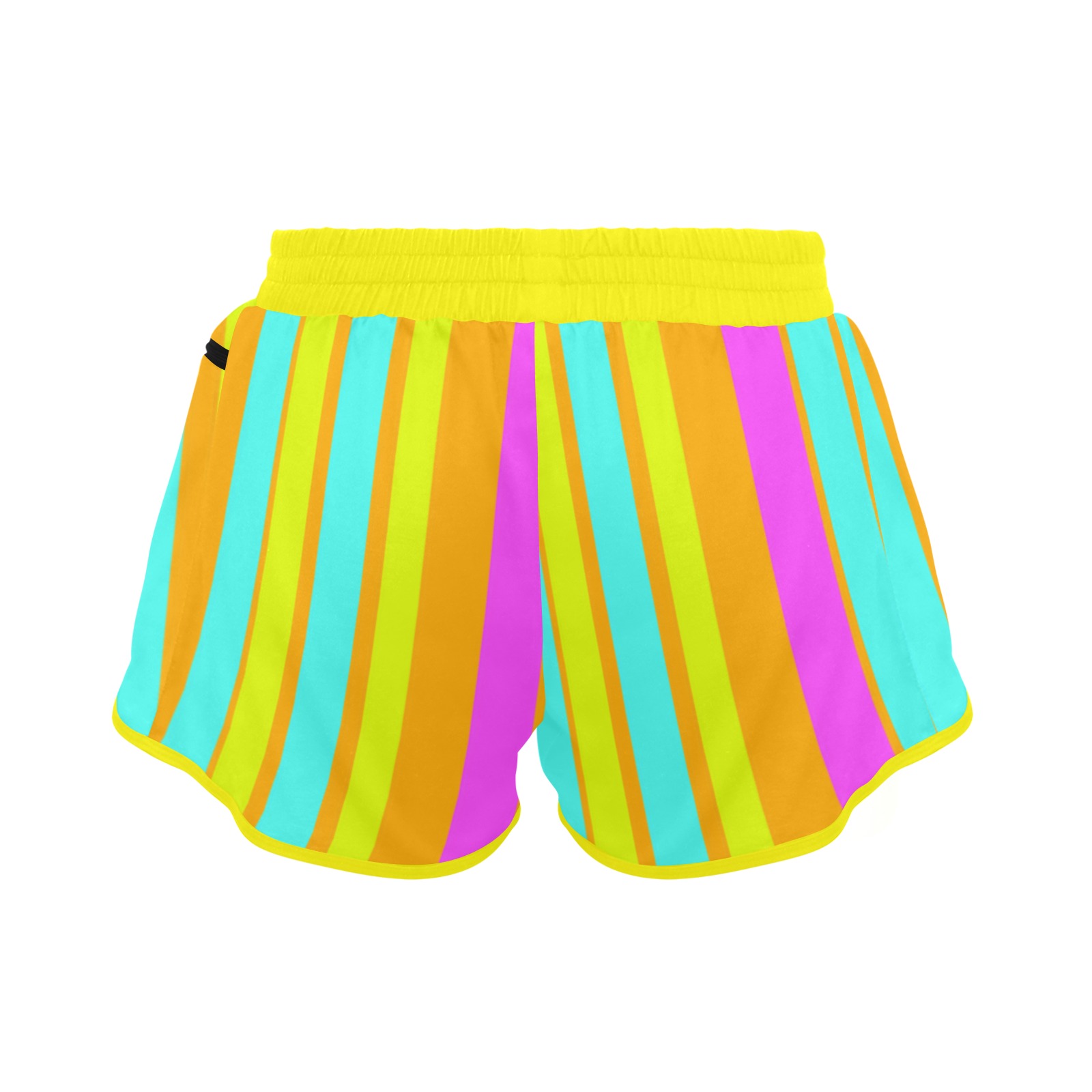 Neon Stripes Tangerine Turquoise Yellow Pink Women's Sports Shorts (Model L61)