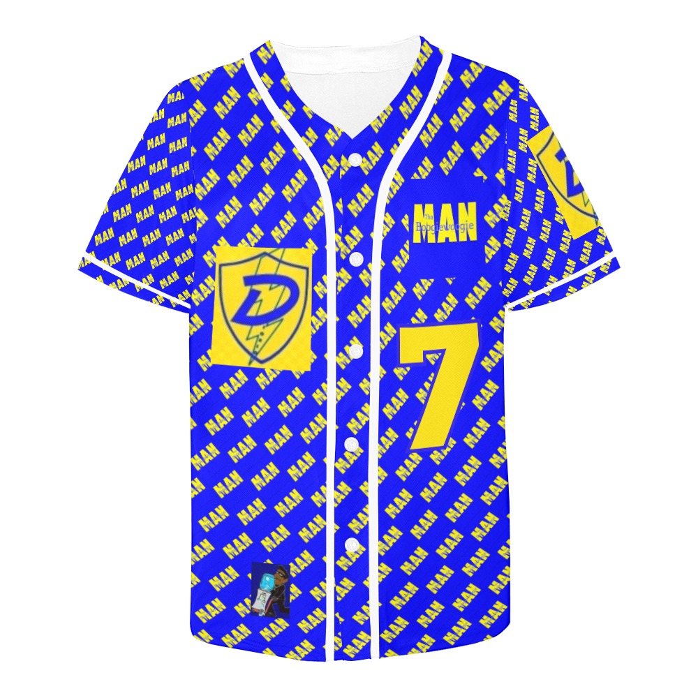 Dionio Clothing - Tha Boogiewoogie Man Baseball Jersey (Blue & Yellow Logo) All Over Print Baseball Jersey for Men (Model T50)