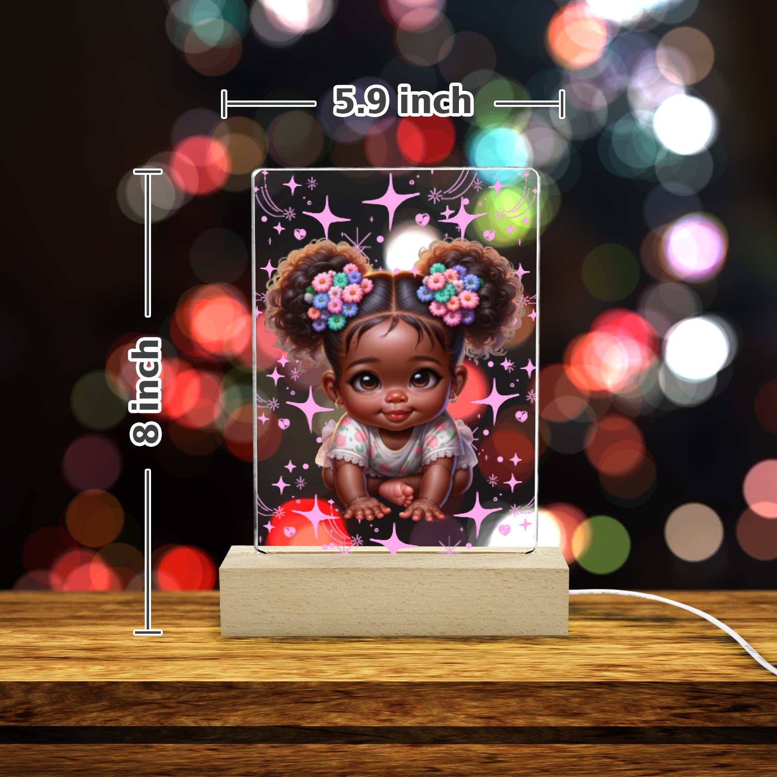 Baby Girl Nightlight Acrylic Photo Print with Colorful Light Square Base 5"x7.5"