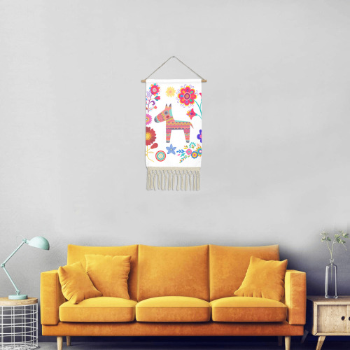 Alpaca Pinata and Flowers Linen Hanging Poster
