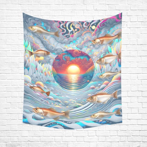 Fish Sunset Cotton Linen Wall Tapestry 51"x 60"