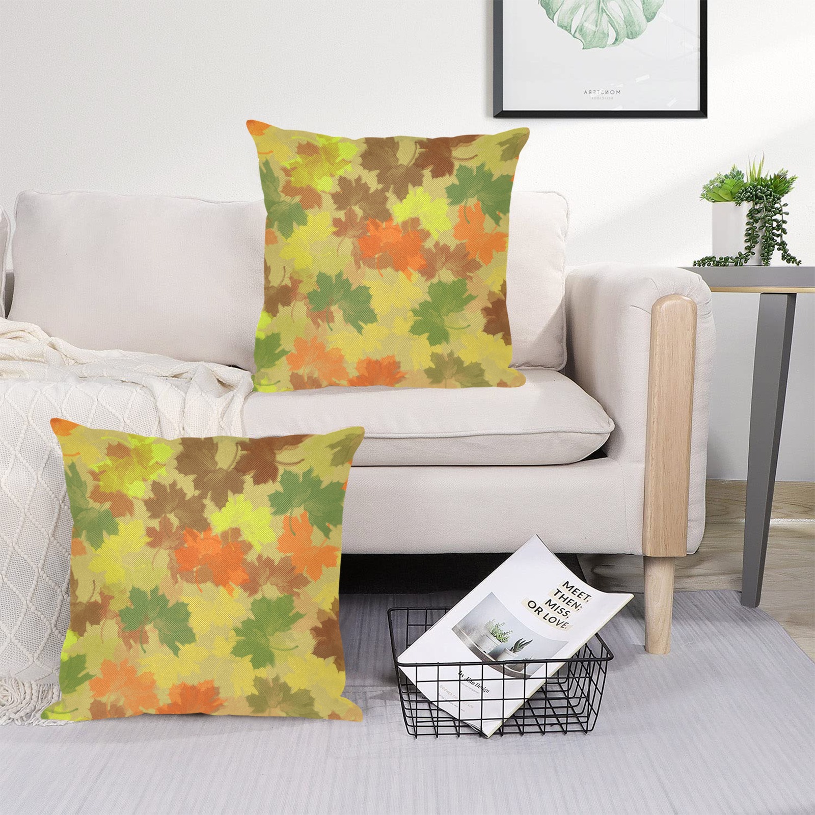 Autumn Leaves / Fall Leaves Linen Zippered Pillowcase 18"x18"(Two Sides&Pack of 2)