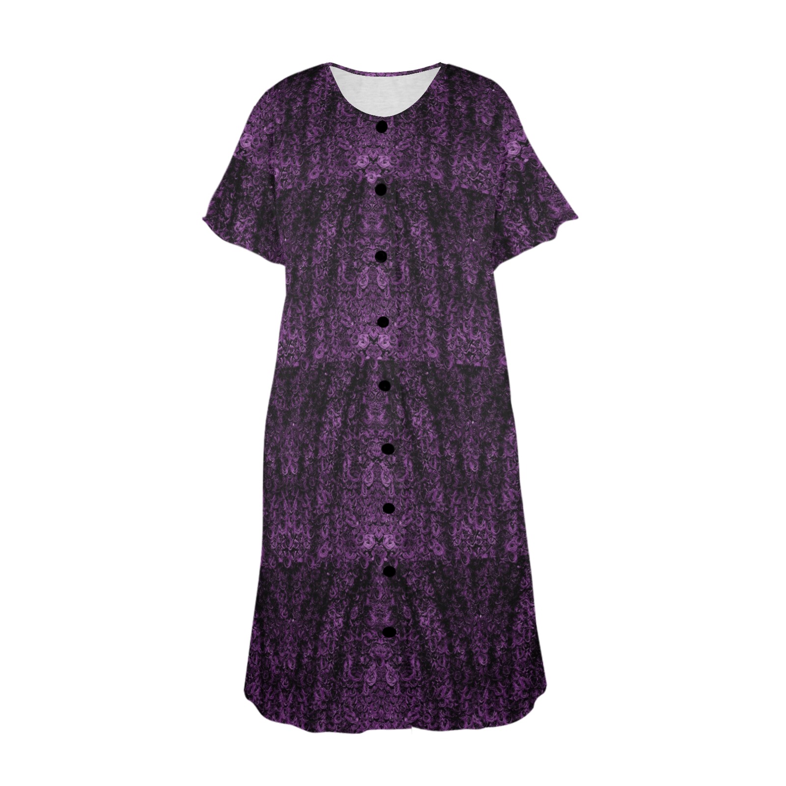 dark purple roses Women's Button Front House Dress