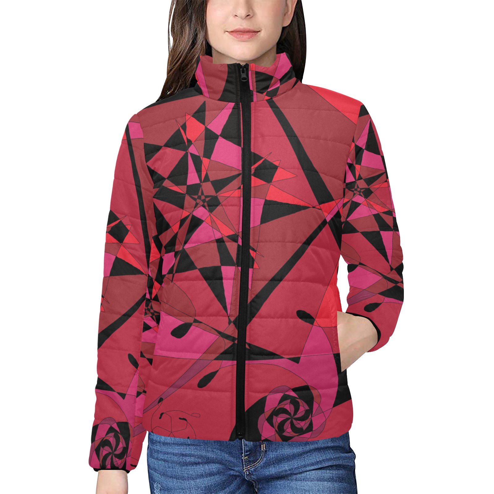 Abstract Women's Stand Collar Padded Jacket (Model H41)