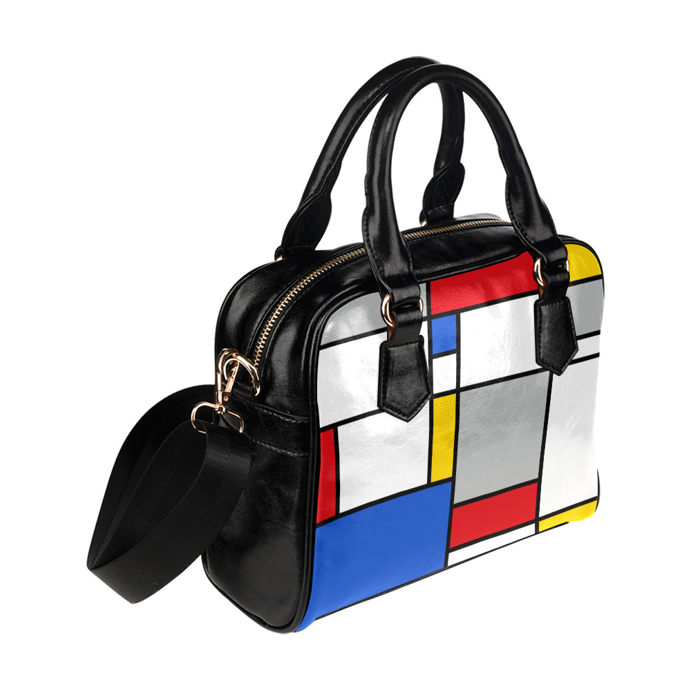 Geometric Retro Mondrian Style Color Composition Shoulder Handbag (Model 1634)