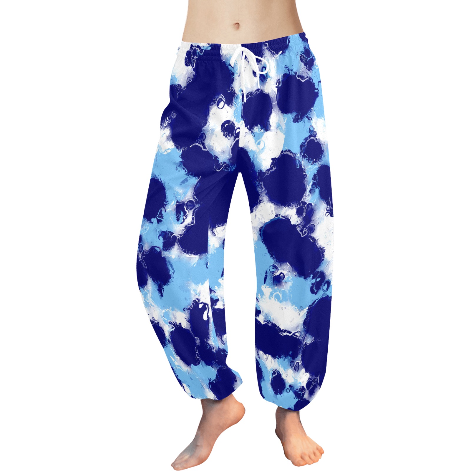 Light Blue, Navy and White Abstract Women's All Over Print Harem Pants (Model L18)
