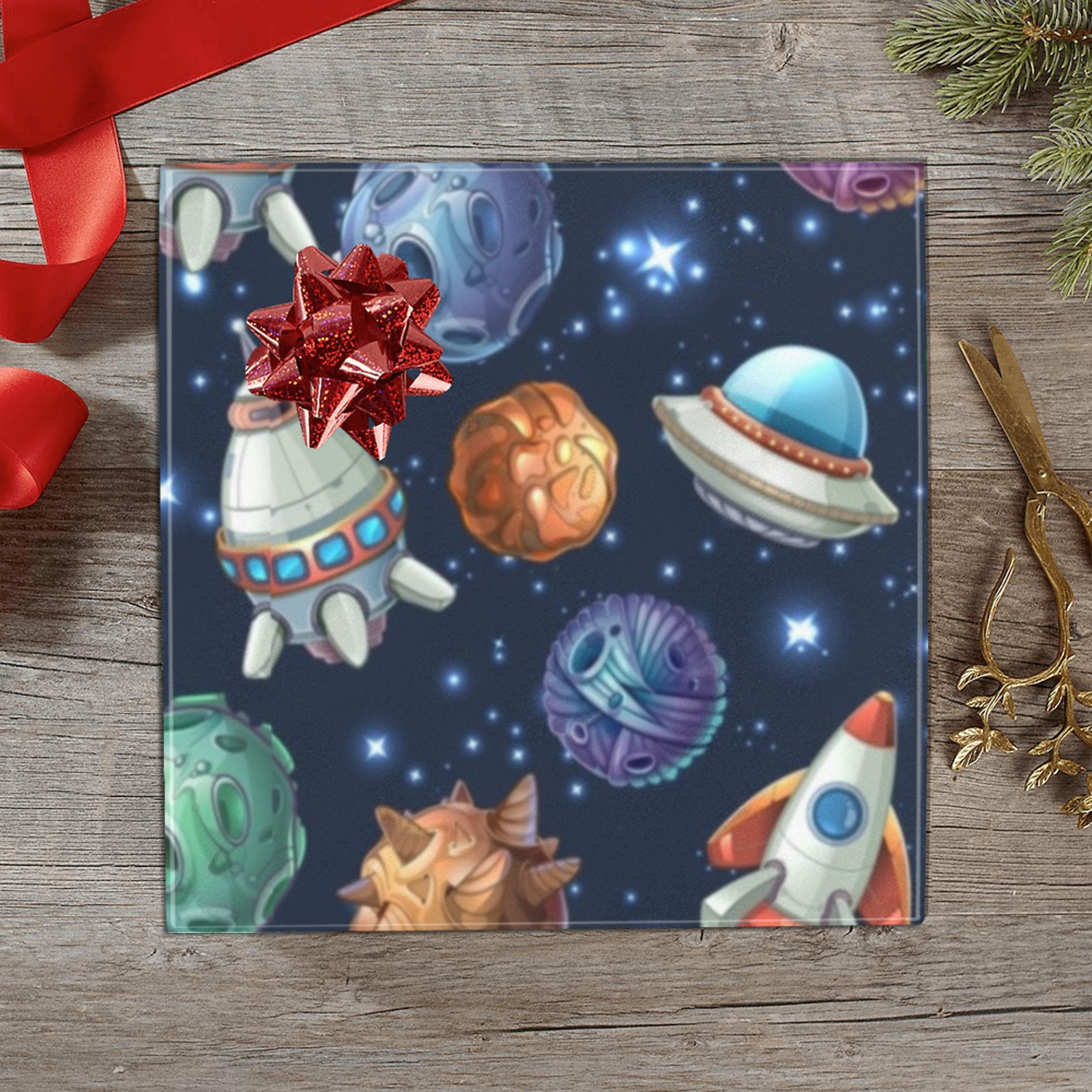 Comic Space And Spaceships Pattern Gift Wrapping Paper 58"x 23" (1 Roll)