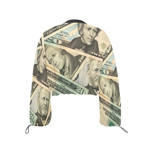US PAPER CURRENCY Cropped Chiffon Jacket for Women (Model H30)