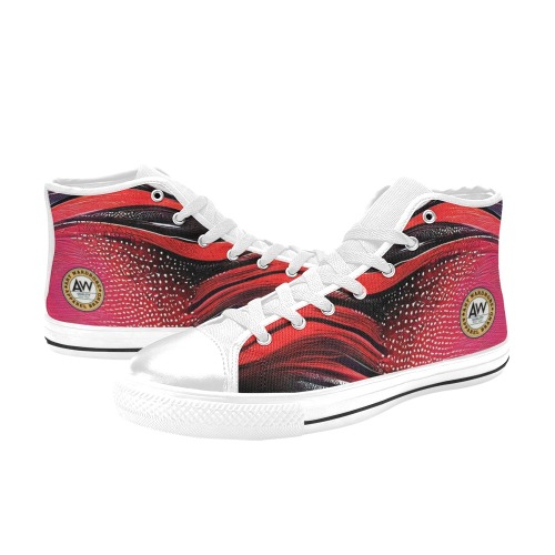 red curved pattern Men’s Classic High Top Canvas Shoes (Model 017)