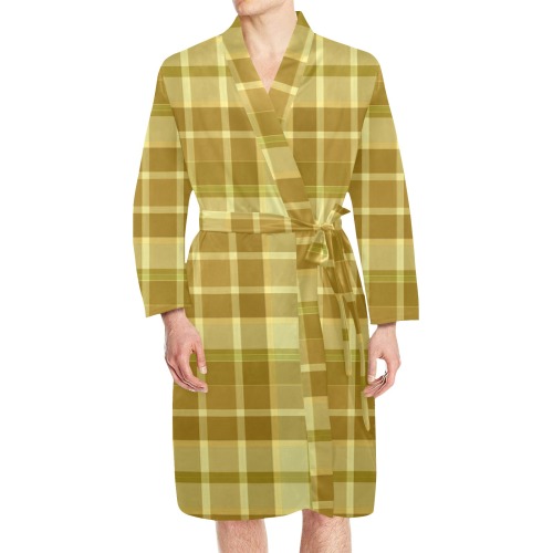 Shades Of Yellow Plaid Men's Long Sleeve Belted Night Robe (Model H56)