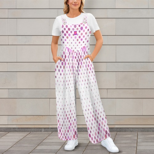 DIONIO Clothing - Pink & White Spotted Sleeveless Straps Wide Leg Jumpsuit