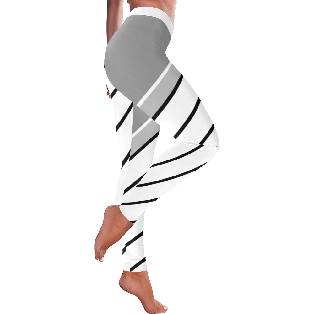 Black White Diagonal Women's Low Rise Leggings (Invisible Stitch) (Model L05)